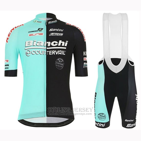 2019 Cycling Jersey Bianchi Countervail Black Green Short Sleeve and Bib Short